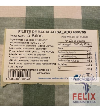 Información del Filete Bacalao Salado